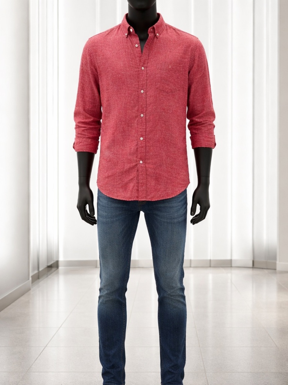 Banana Republic Camden Fit Men's S Red Button-Down Linen Business Casual Shirt